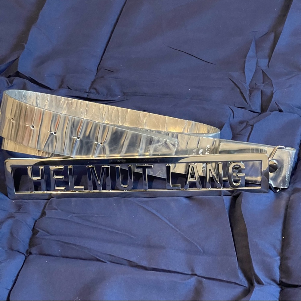 Helmut Lang Name Plate Belt in Silver Chrome